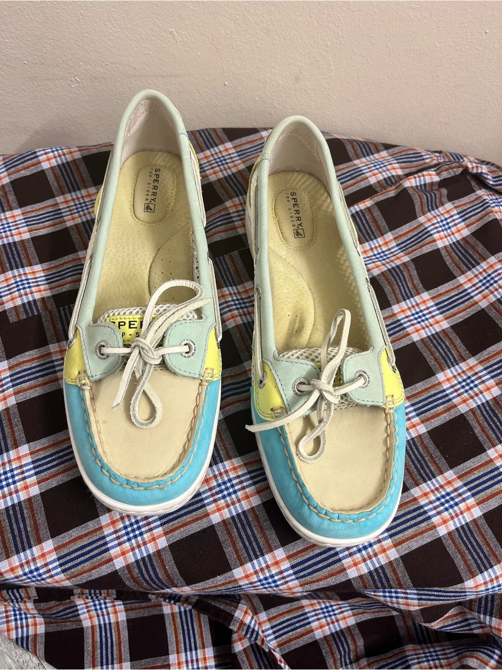 Sperry Women’s Pastel Colorblock Boat Shoes — Blue, Yellow, Cream